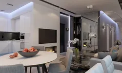 Design of suspended ceilings in the living room combined with the kitchen in the house