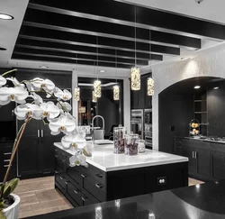 Interior kitchen living room black and white