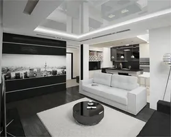 Interior kitchen living room black and white