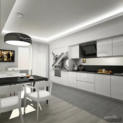 Interior kitchen living room black and white