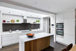 Kitchen design without upper cabinets with island