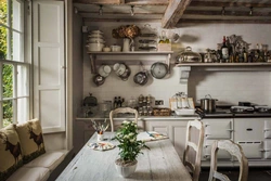 Interior of a small rustic kitchen