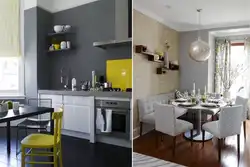 Gray kitchen in the interior color combination with walls