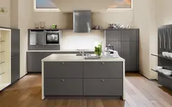 Gray kitchen in the interior color combination with walls