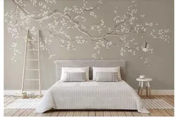 Sakura wallpaper in the bedroom interior