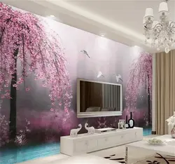 Sakura wallpaper in the bedroom interior