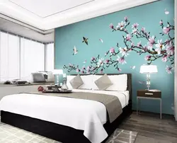 Yataq otağının interyerində Sakura divar kağızı