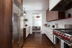 Interior white kitchen brown floor
