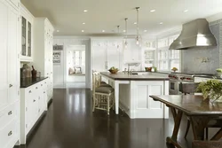Interior white kitchen brown floor
