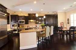 Interior white kitchen brown floor