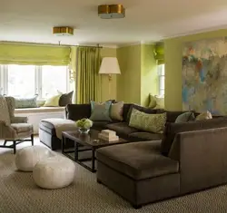 Olive sofa in the living room interior