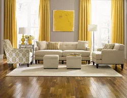 Combination of yellow and gray in the living room interior