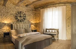 Bedroom interior with decorative stone