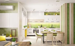 White and green colors in the kitchen interior