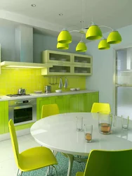 White And Green Colors In The Kitchen Interior