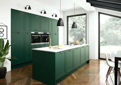 White And Green Colors In The Kitchen Interior