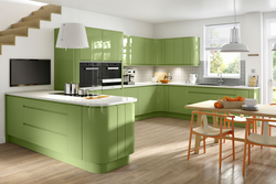 White and green colors in the kitchen interior