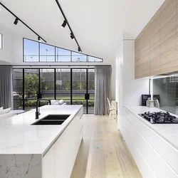 Kitchen Living Room With Panoramic Windows Design Photo