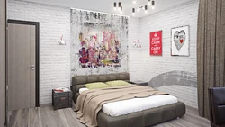 Yotoqxona fotosurati dizayni uchun loft uslubidagi devor qog'ozi