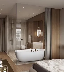 Bathroom design with glass bath partition