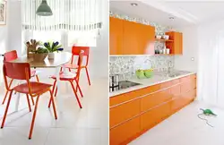 Оранжевая кухня в интерьере с каким цветом