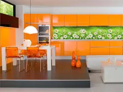 Orange kitchen in the interior with what color