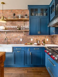 Kitchen Wood With Blue Photo