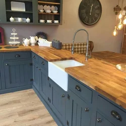 Kitchen wood with blue photo
