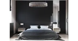 Bedroom with black wallpaper design photo