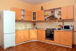 Kitchen design in peach color