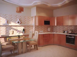 Kitchen design in peach color