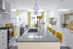 Gray yellow kitchen interior