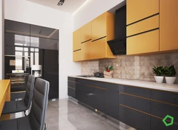 Gray yellow kitchen interior