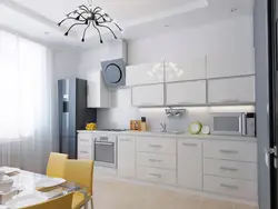 Oq mebel va kulrang fon rasmi bilan oshxona