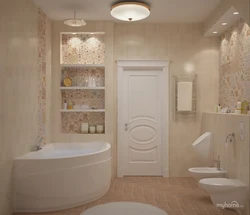 Bathroom design with toilet tiles in light colors