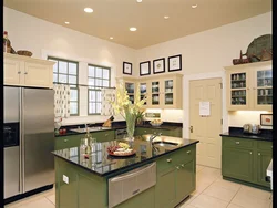 Olive color combination with other colors in the kitchen interior
