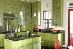 Olive color combination with other colors in the kitchen interior