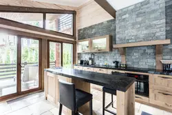 Wood-effect kitchen walls interior photo