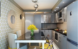 Kitchen 11 sq m design with refrigerator