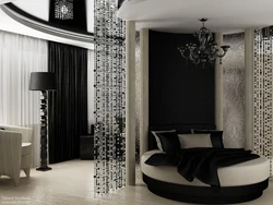 Curtains for the bedroom with black wallpaper photo