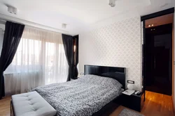 Curtains for the bedroom with black wallpaper photo