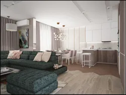 Дизайн евротрешки с кухней гостиной