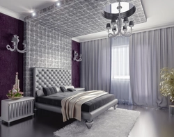 Lilac gray bedroom interior
