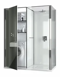 Photo bathroom with shower, washing machine