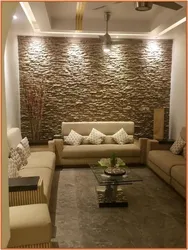 Living room design with stone wall