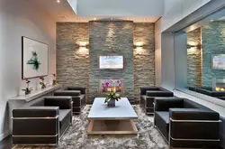 Living room design with stone wall