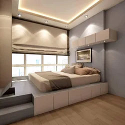 Bed in modern bedroom interior