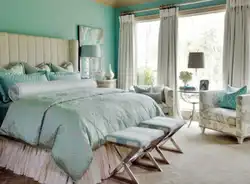 Mint gray color in the bedroom interior