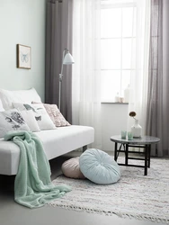 Mint gray color in the bedroom interior