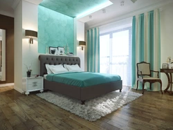 Mint gray color in the bedroom interior